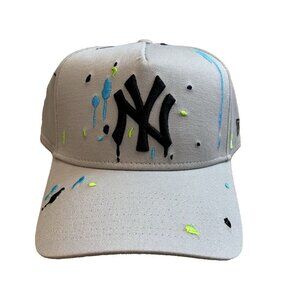 NY YANKEES hat Rare New Era Gray splash splatter embroidered snap back